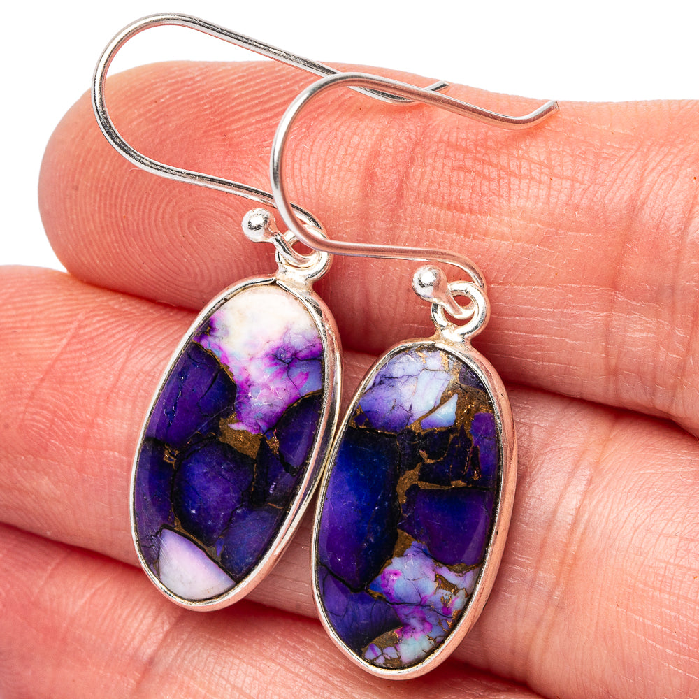 Purple Dahlia Mohave Turquoise Earrings 1 1/2" (.925 Sterling Silver)
