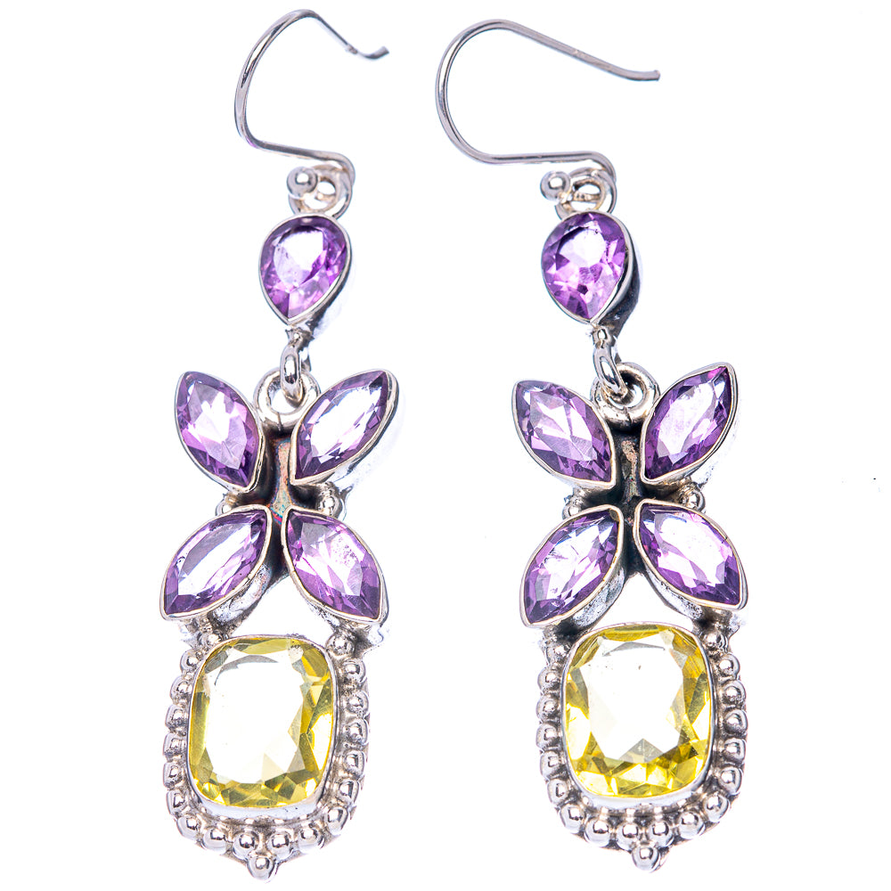 Premium Faceted Citrine, Amethyst Earrings 2 1/4" (925 Sterling Silver) E1300