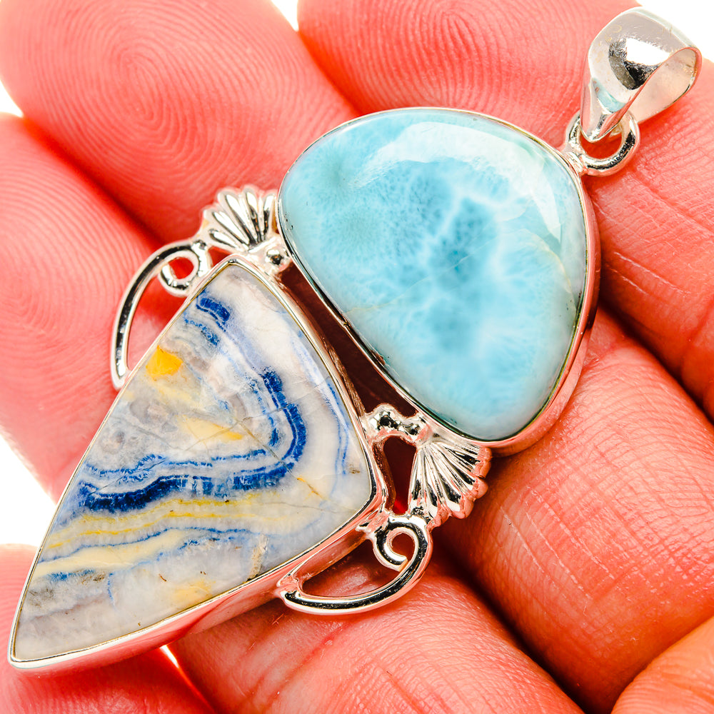 Blue Scheelite, Larimar Pendant 2 3/4" (925 Sterling Silver) PD37914