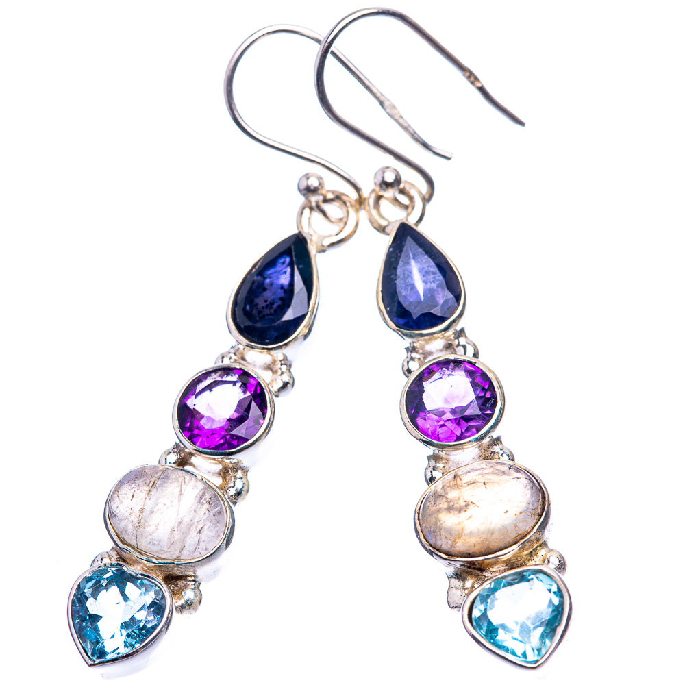 Rainbow Moonstone, Blue Topaz, Amethyst, Tanzanite Earrings 1 7/8" (925 Sterling Silver) E432411