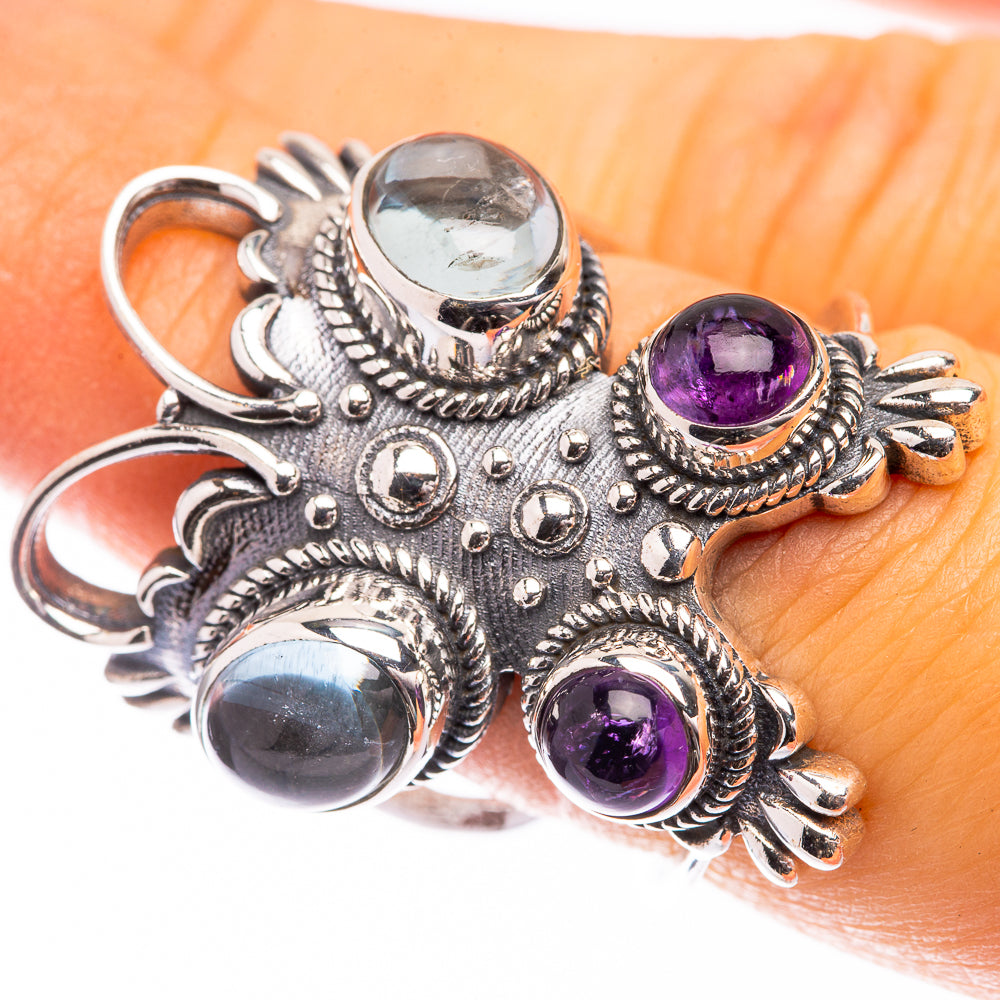 Large Aquamarine, Amethyst Ring Size 6.5 (925 Sterling Silver) R141431