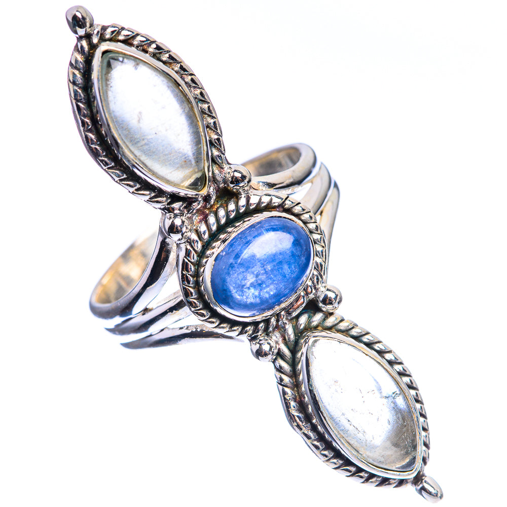 Large Kyanite, Rainbow Moonstone 925 Sterling Silver Ring Size 7.75