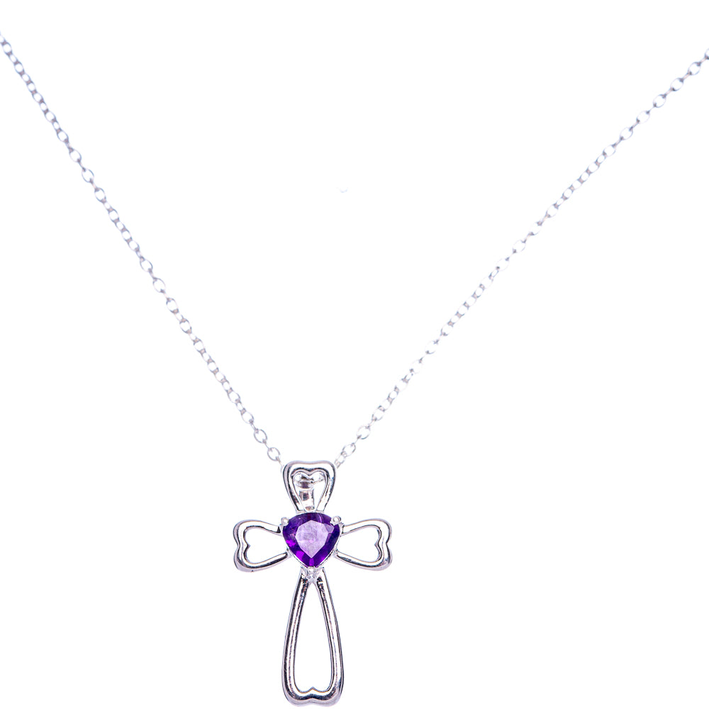 Faceted Amethyst Cross Necklace 18 1/4" (925 Sterling Silver) N90049