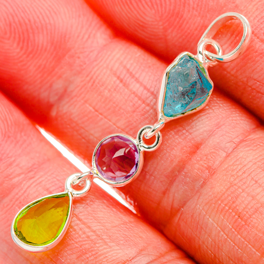 Rough Aquamarine, Amethyst, Peridot Dainty Pendant 1 5/8" (925 Sterling Silver) PD37822