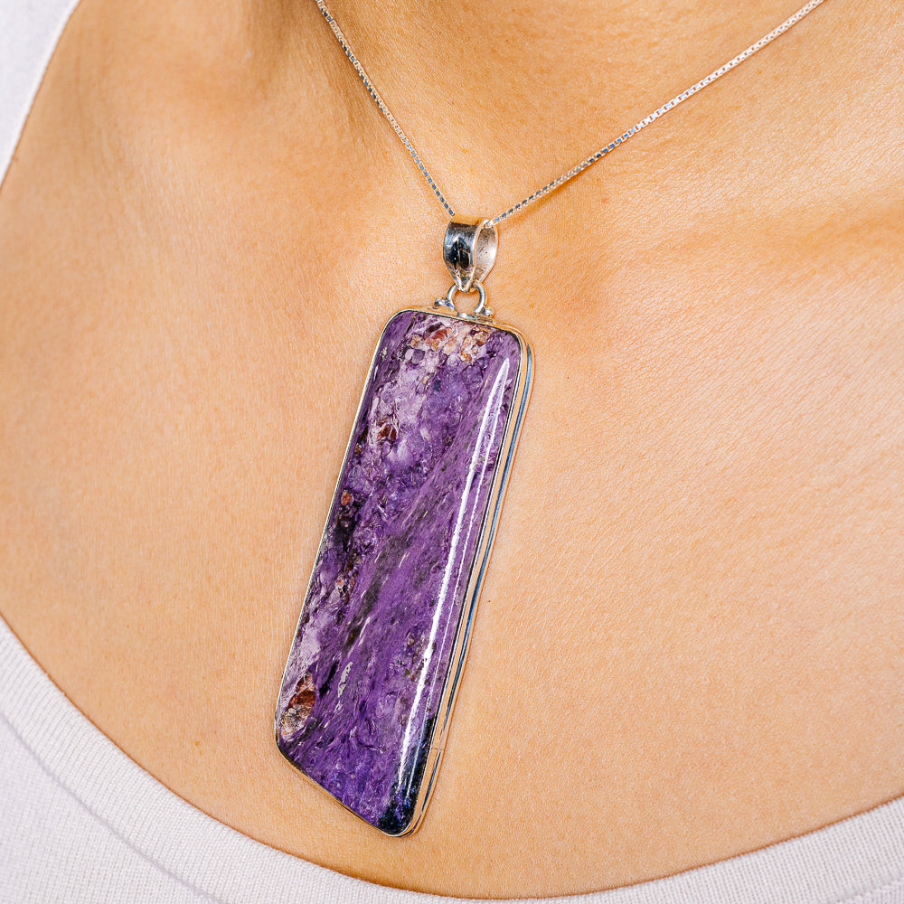 Gigantic Charoite Pendant 3 7/8" (.925 Sterling Silver)