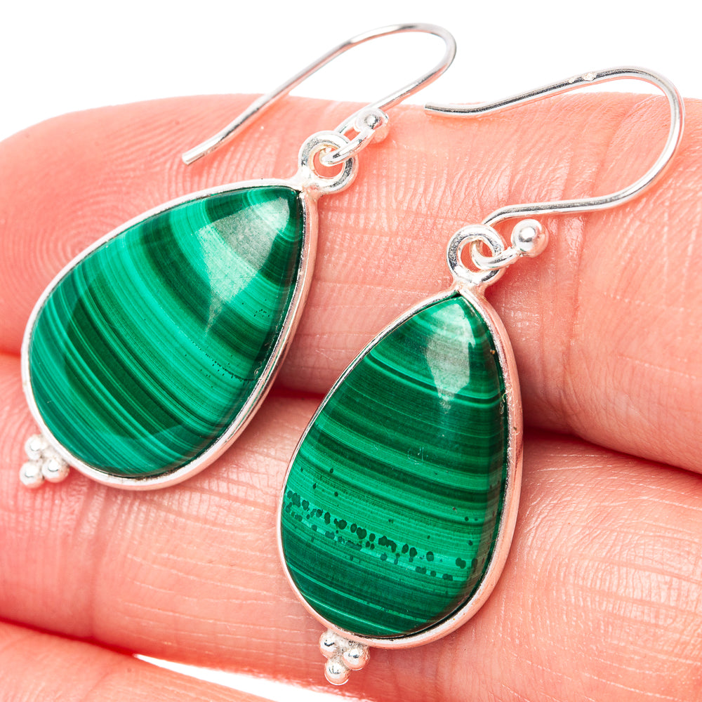 Malachite Earrings 1 1/2" (925 Sterling Silver) E1465