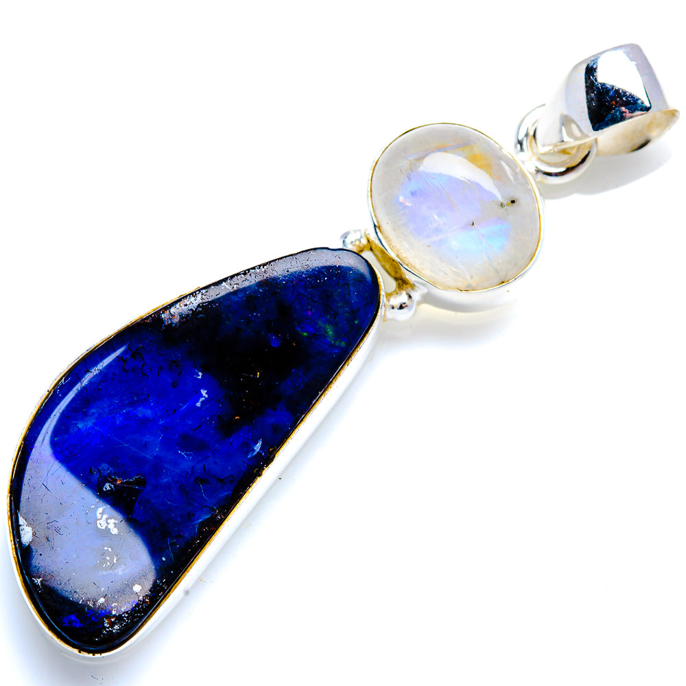 Boulder Opal, Rainbow Moonstone 925 Sterling Silver Pendant 2" (925 Sterling Silver) PD38418