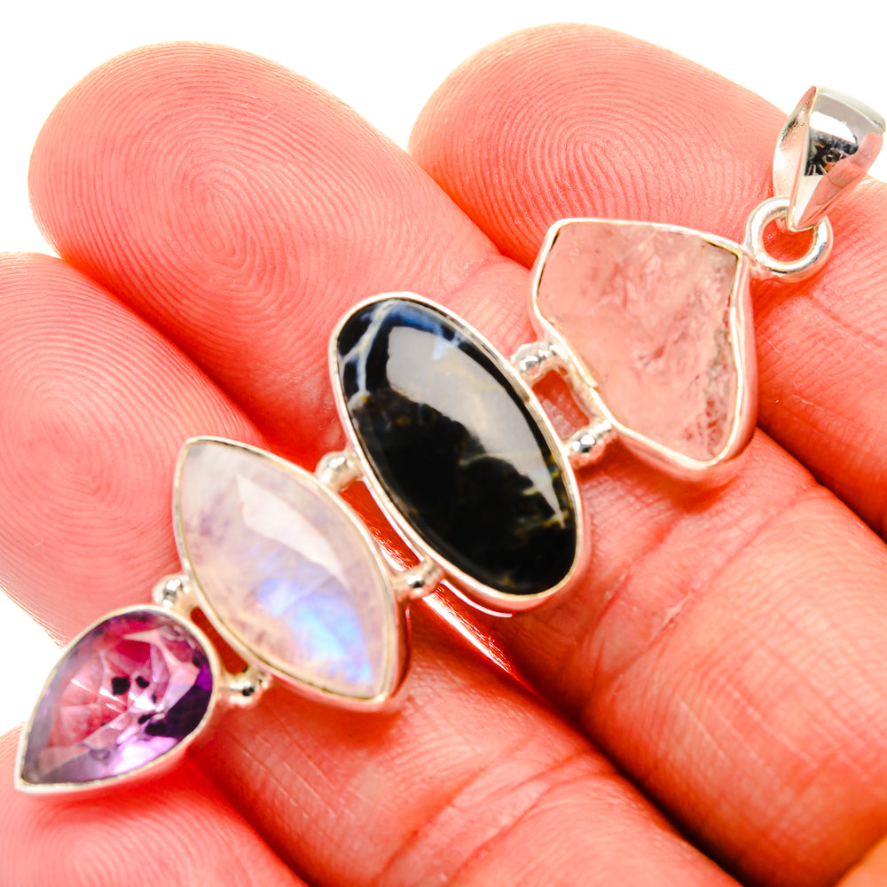 Rainbow Moonstone, Pietersite, Rose Quartz, Amethyst Pendant 2 1/2" (925 Sterling Silver) PD38229