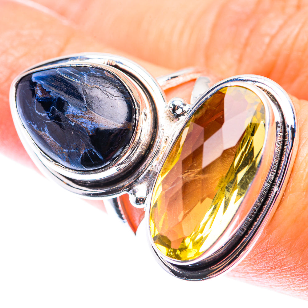 Large Faceted Citrine, Pietersite Ring Size 6.5 (925 Sterling Silver) RING140196