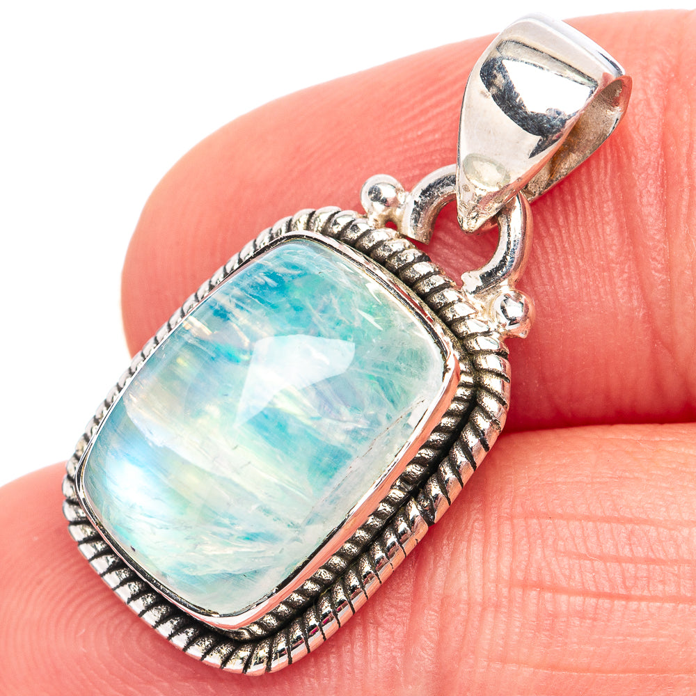 Green Moonstone Pendant 1 1/8" (.925 Sterling Silver)