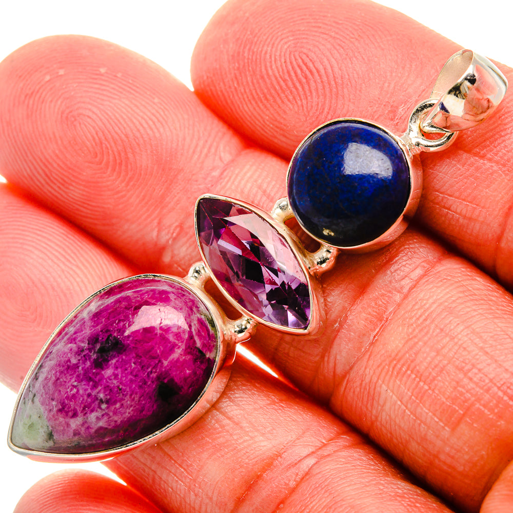 Ruby Zoisite, Amethyst, Lapis Lazuli Pendant 2 1/4" (925 Sterling Silver) PD37918