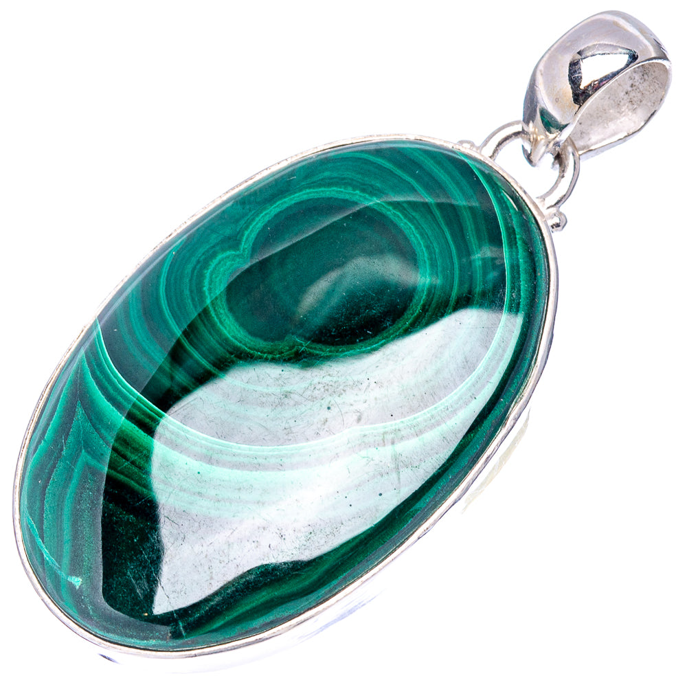 Malachite Pendant 1 7/8" (.925 Sterling Silver)