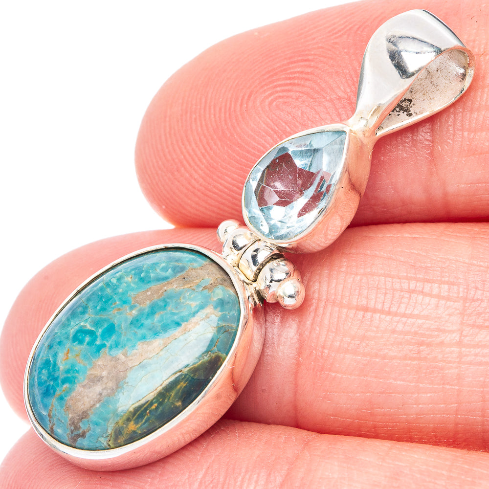 Rare Kingman Turquoise, Blue Topaz Pendant 1 1/2" (925 Sterling Silver) P41128