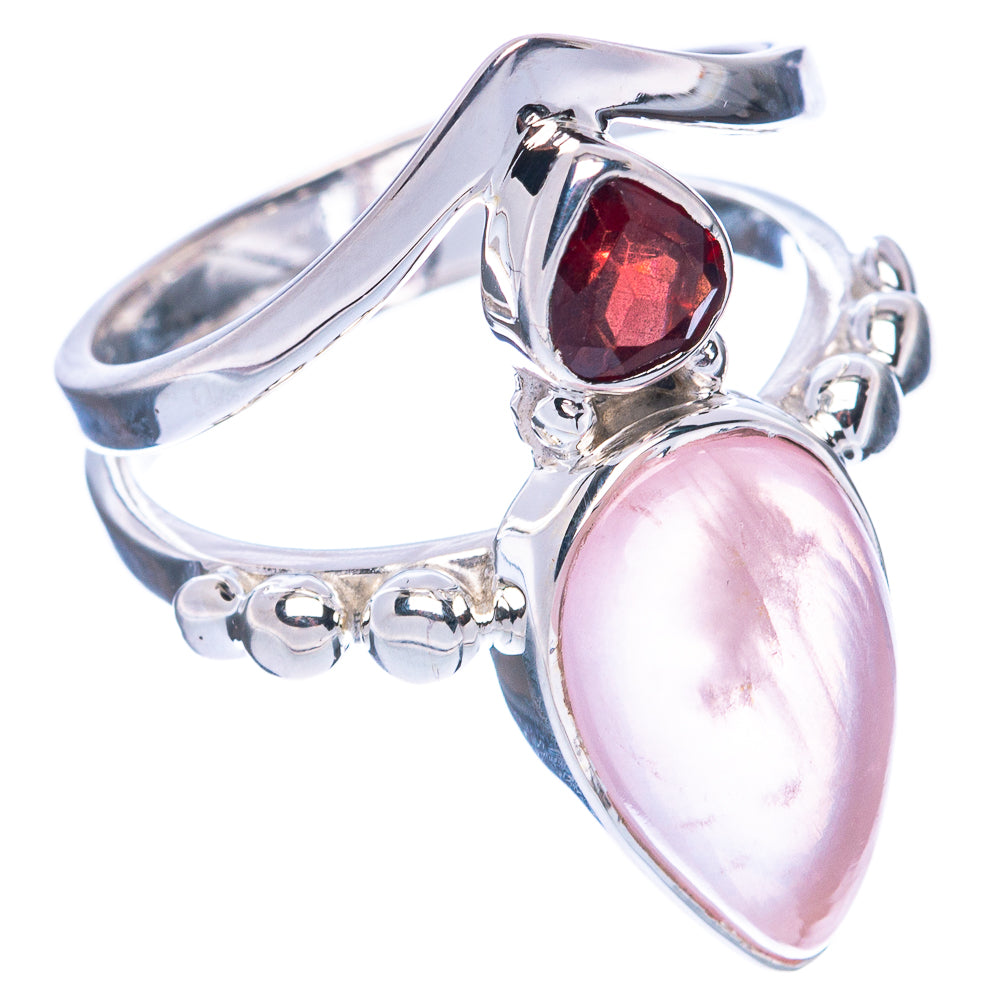 Premium Rose Quartz, Garnet 925 Sterling Silver Ring Size 7 (925 Sterling Silver) R2650