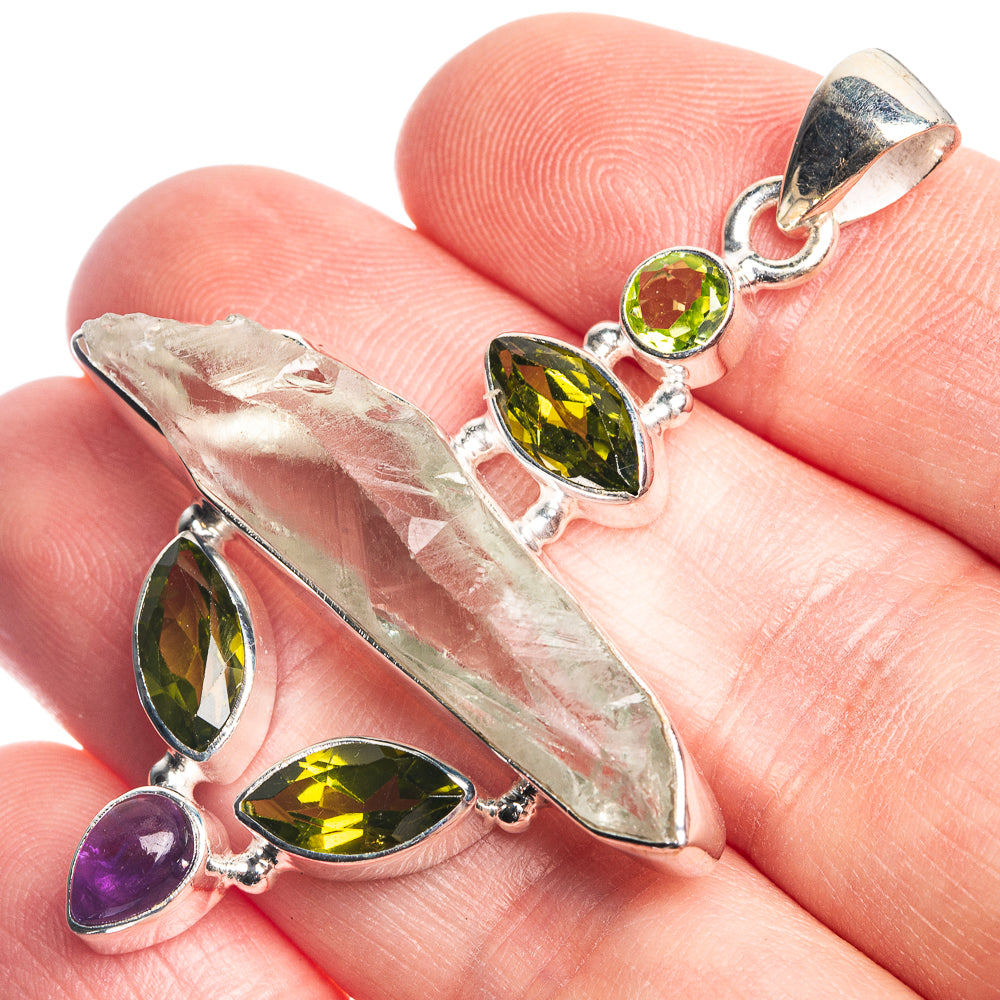 Rough Aquamarine, Peridot, Amethyst 925 Sterling Silver Pendant 2 1/8"
