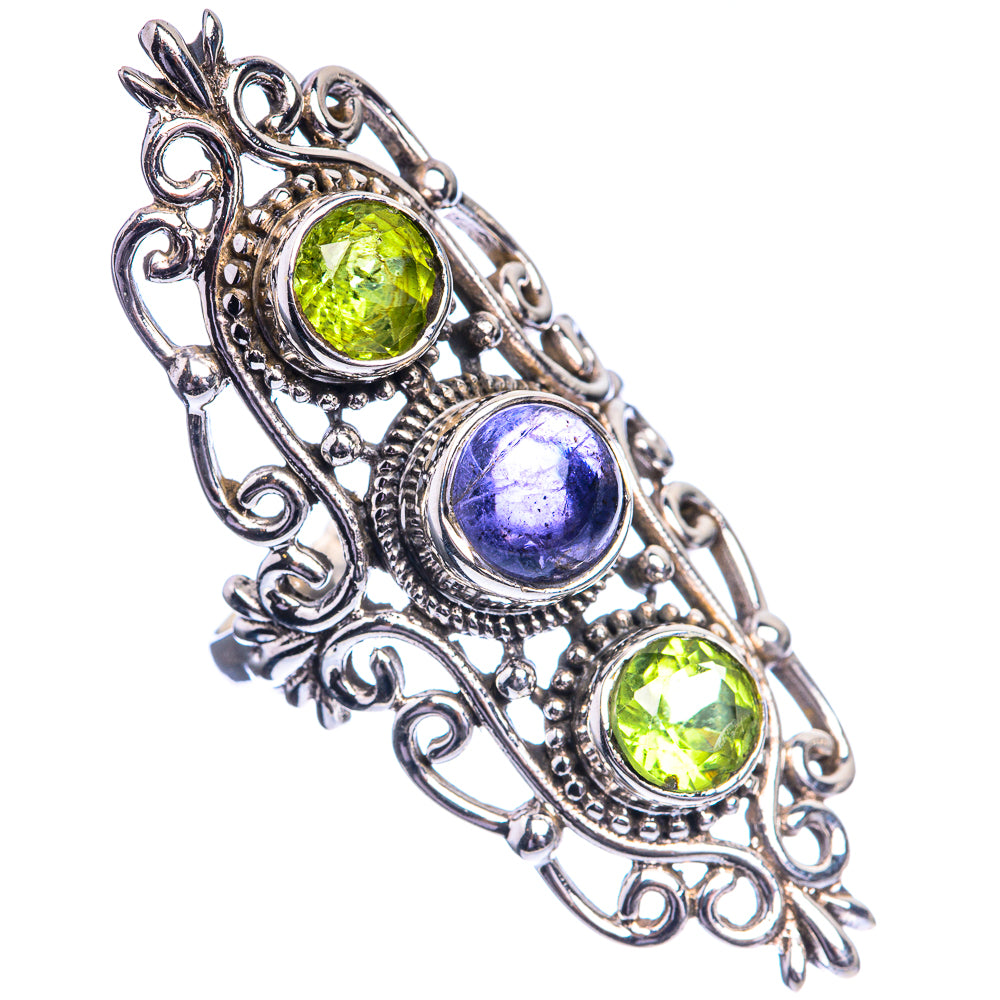 Large Tanzanite, Peridot 925 Sterling Silver Ring Size 5.75