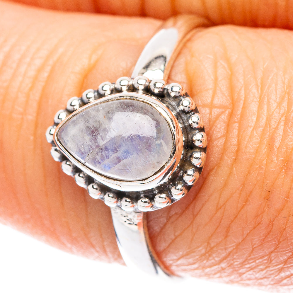 Rainbow Moonstone Dainty Ring Size 7.75 (925 Sterling Silver) R5813