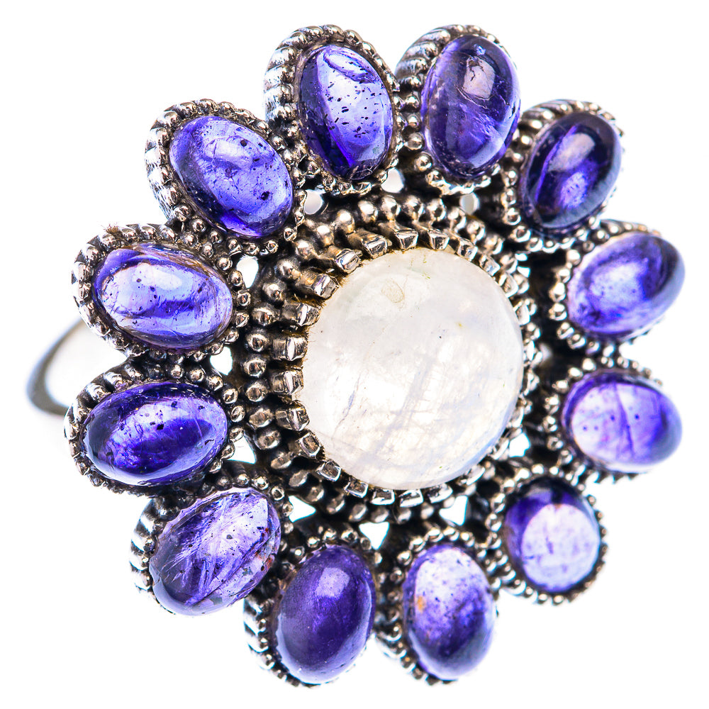Large Rainbow Moonstone, Tanzanite Ring Size 9 (925 Sterling Silver) RING139988