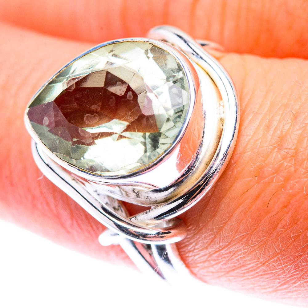 Faceted Green Amethyst Ring Size 8 (925 Sterling Silver) RING140082