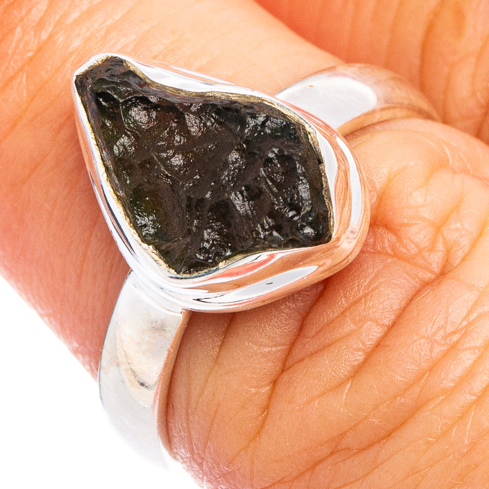 Rare Raw Moldavite Ring Size 6.5 (.925 Sterling Silver)