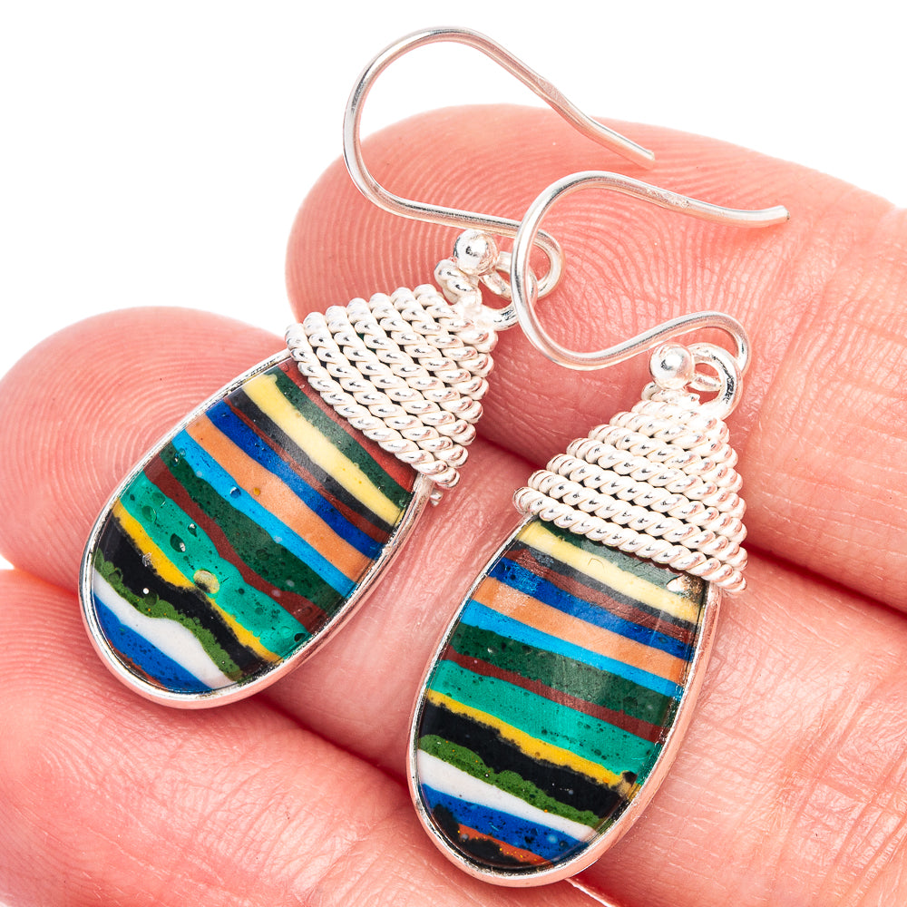 Rainbow Calsilica Earrings 1 3/8" (925 Sterling Silver) E433221
