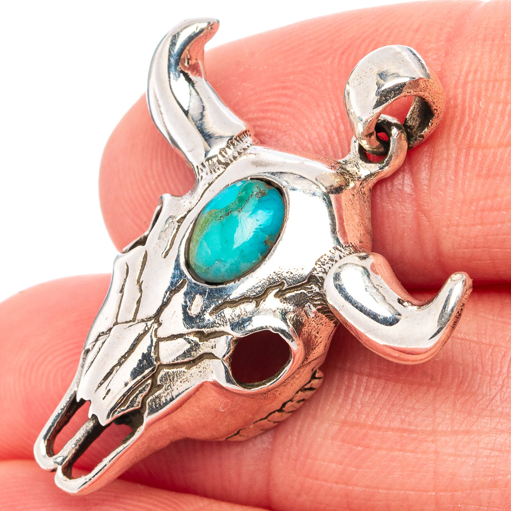 Mohave Turquoise Cow Skull Pendant 1 1/4" (.925 Sterling Silver)