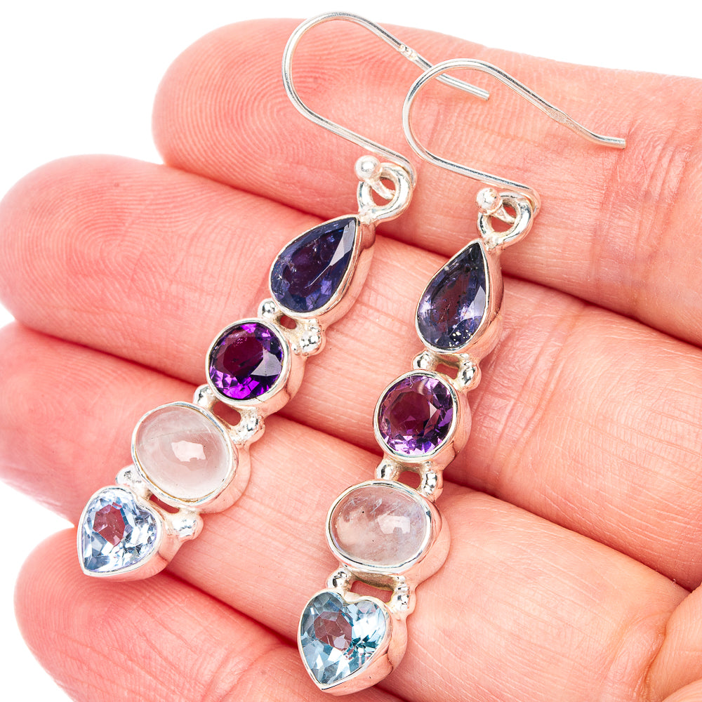 Rainbow Moonstone, Amethyst, Tanzanite, Blue Topaz Earrings 1 7/8" (925 Sterling Silver) E433099