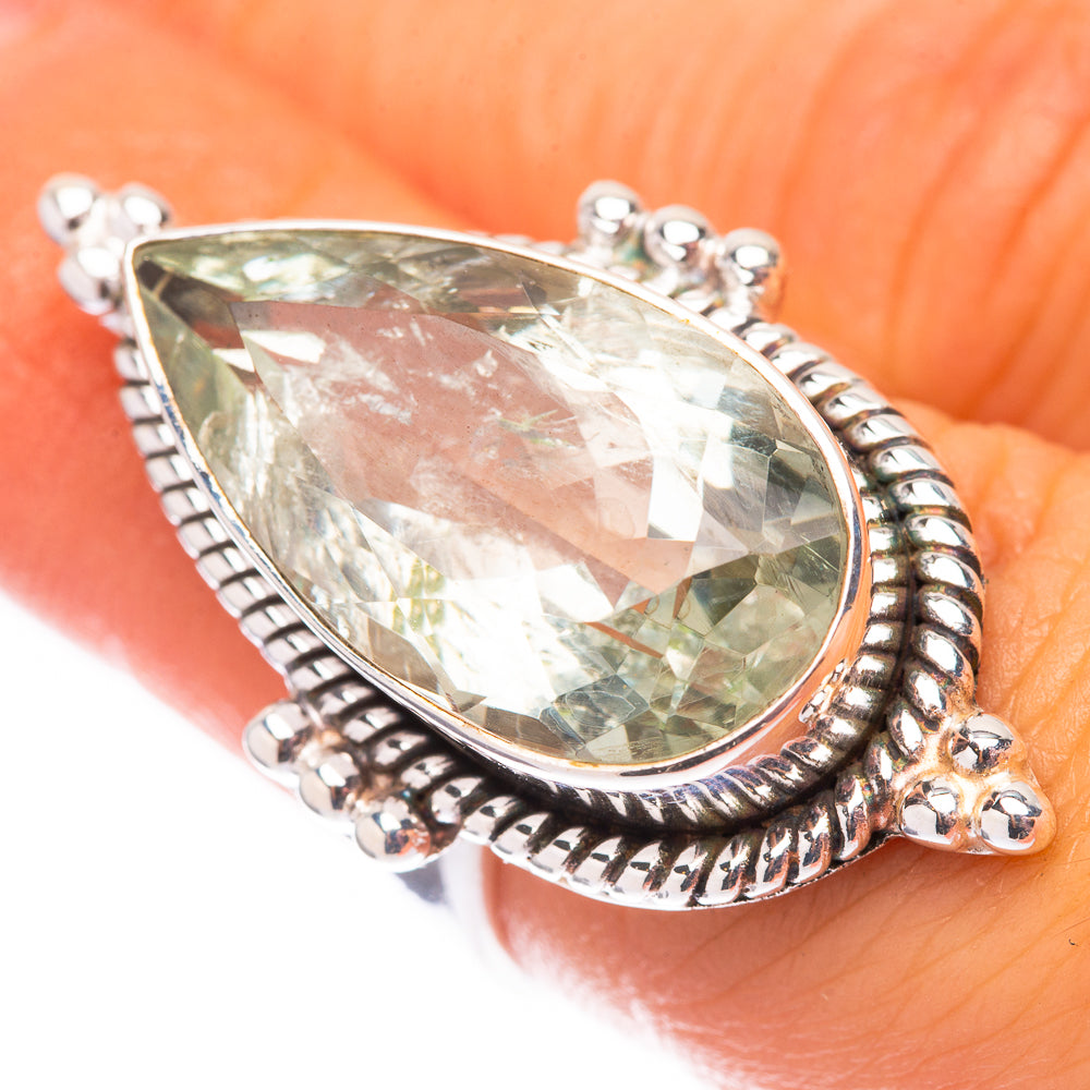 Large Faceted Green Amethyst 925 Sterling Silver Ring Size 6.25 (925 Sterling Silver) RING140395