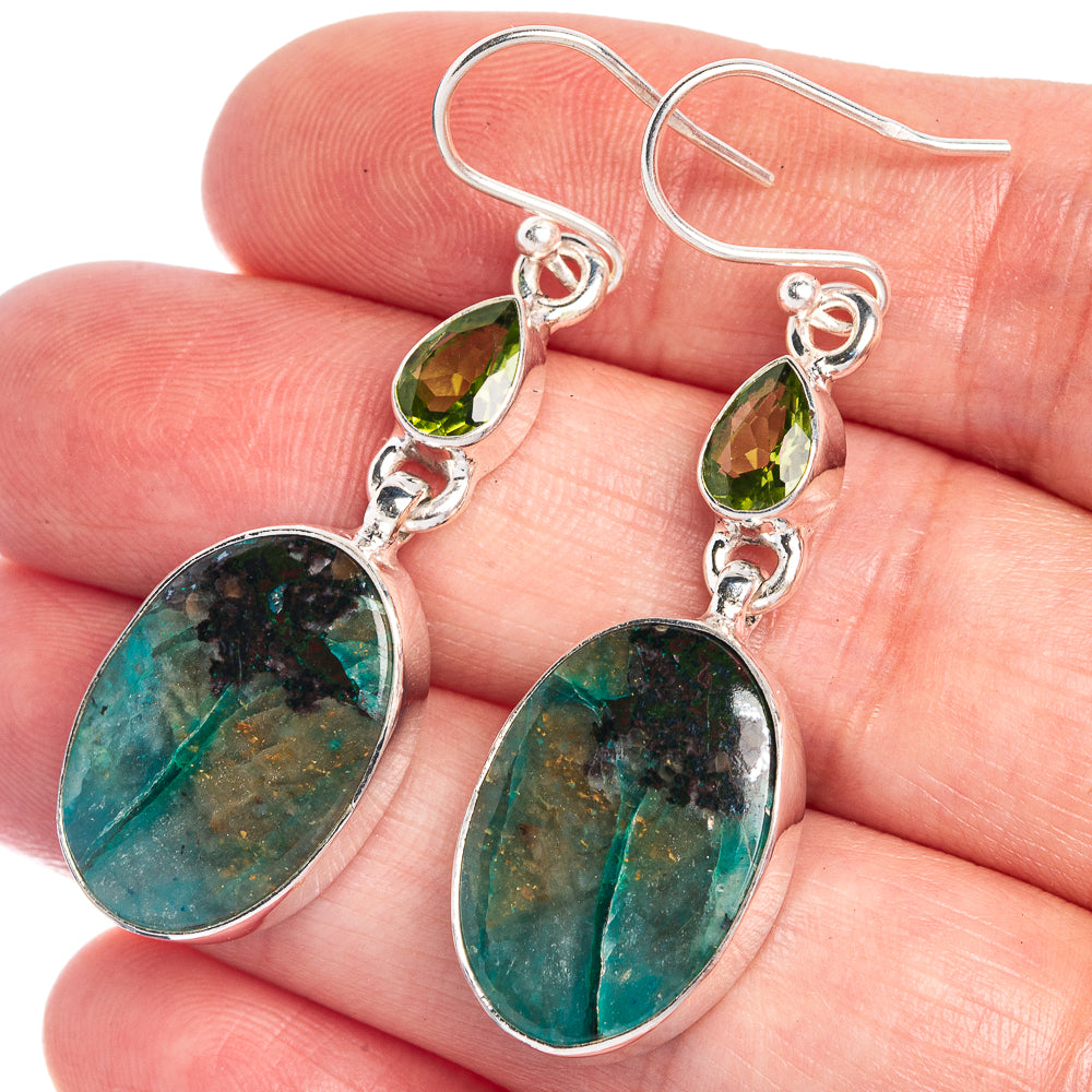 Apatite, Peridot Earrings 1 7/8" (925 Sterling Silver) E433031