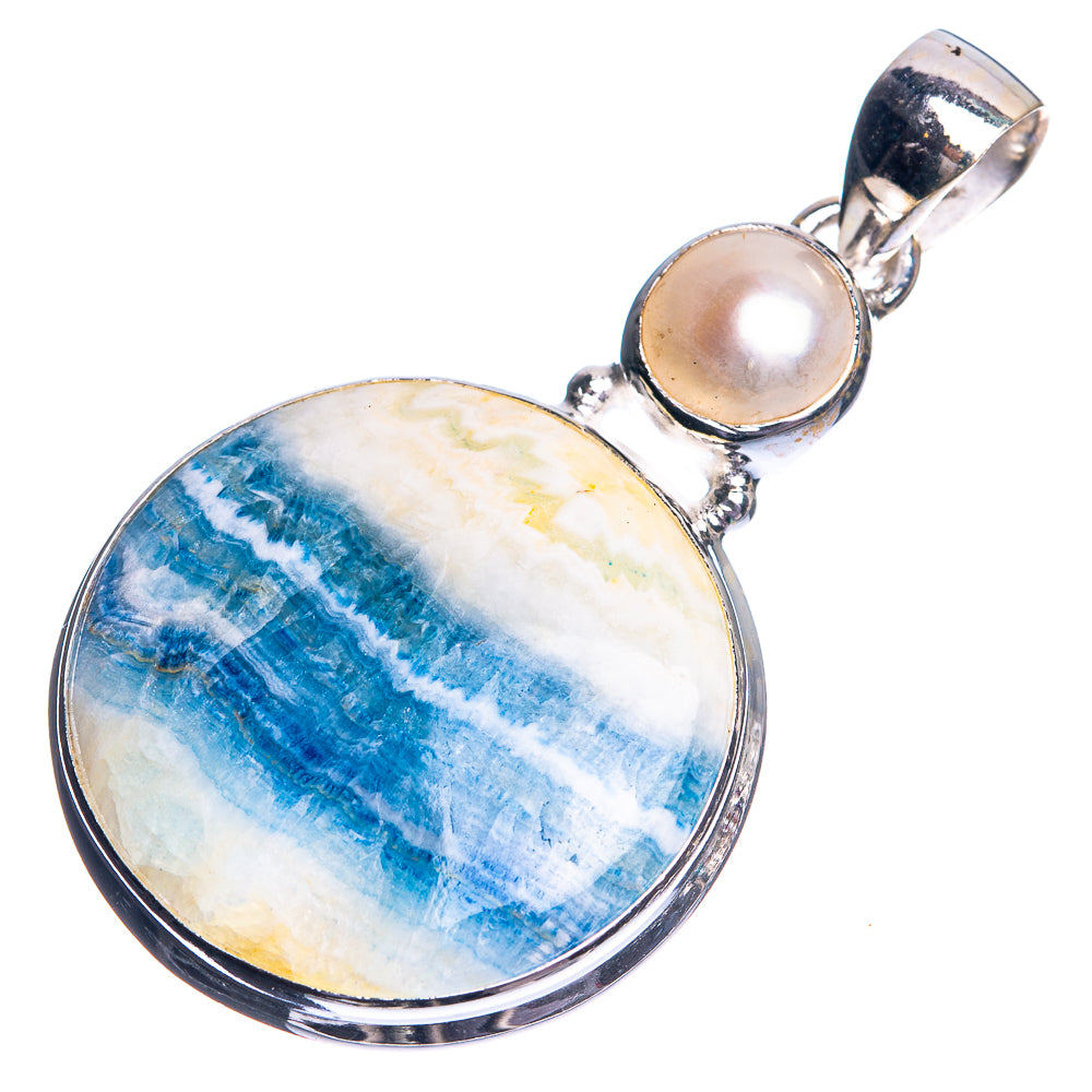 Blue Scheelite, Cultured Pearl Pendant 1 3/4" (925 Sterling Silver) P39052