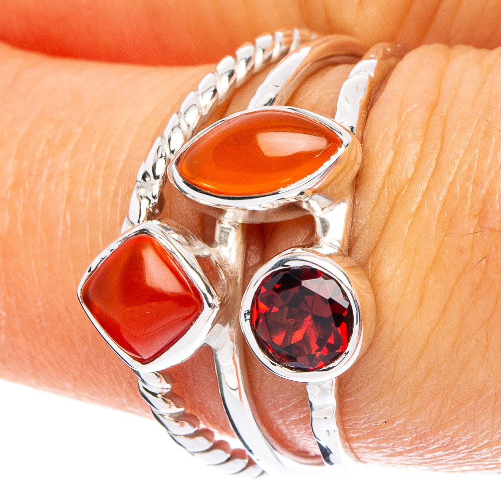 Carnelian, Garnet 925 Sterling Silver Premium Ring Size 7.75 (925 Sterling Silver) R6536