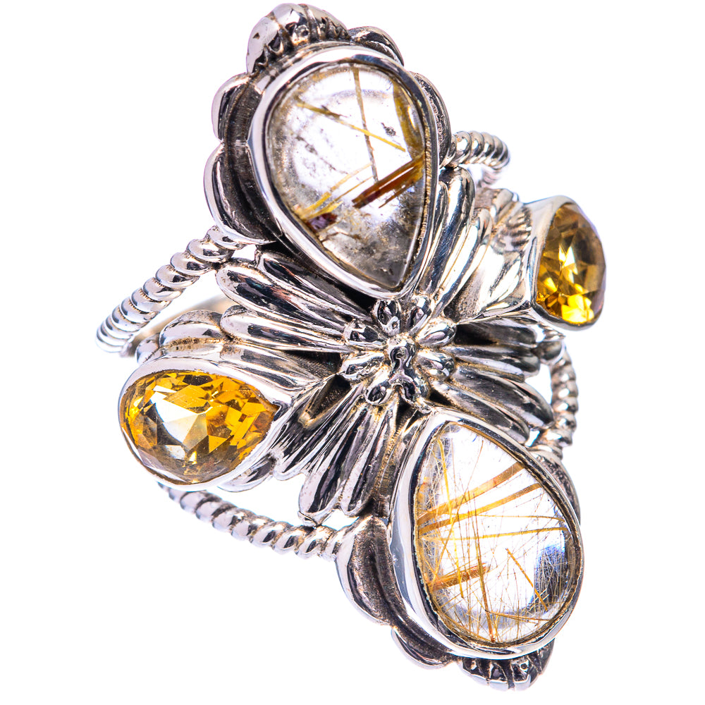 Large Rutilated Quartz, Citrine Ring Size 6 (925 Sterling Silver) R140798