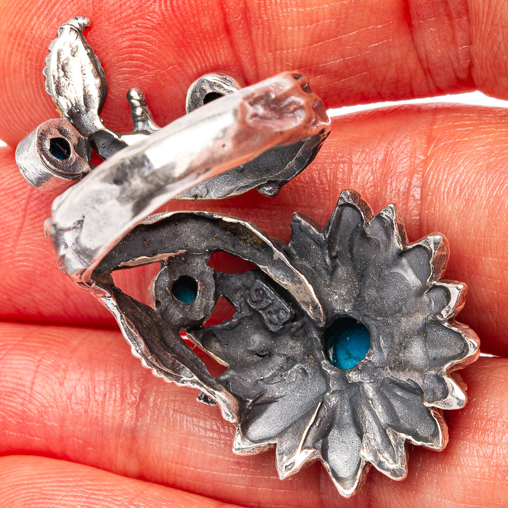 Kingman Turquoise Flower Ring Size 7 Adjustable (.925 Sterling Silver)