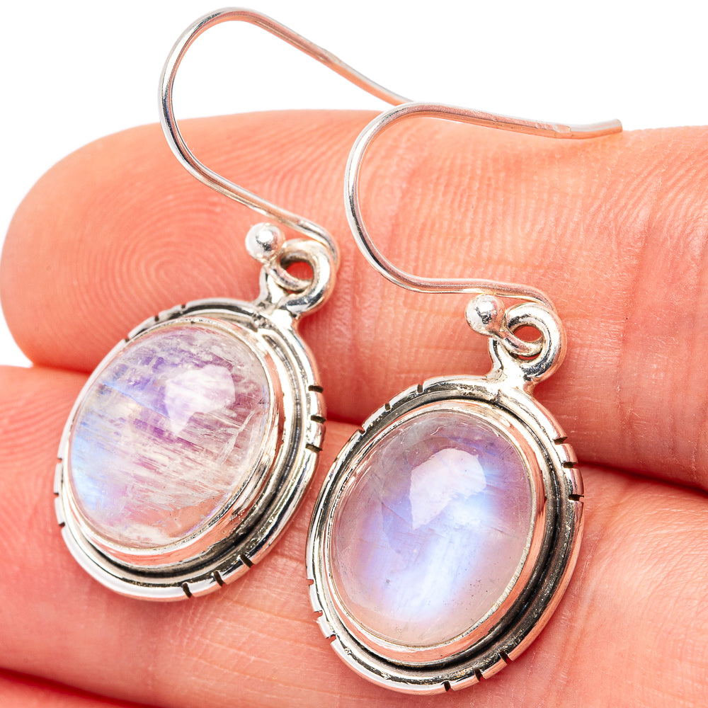 Rainbow Moonstone Earrings 1 1/4" (.925 Sterling Silver)