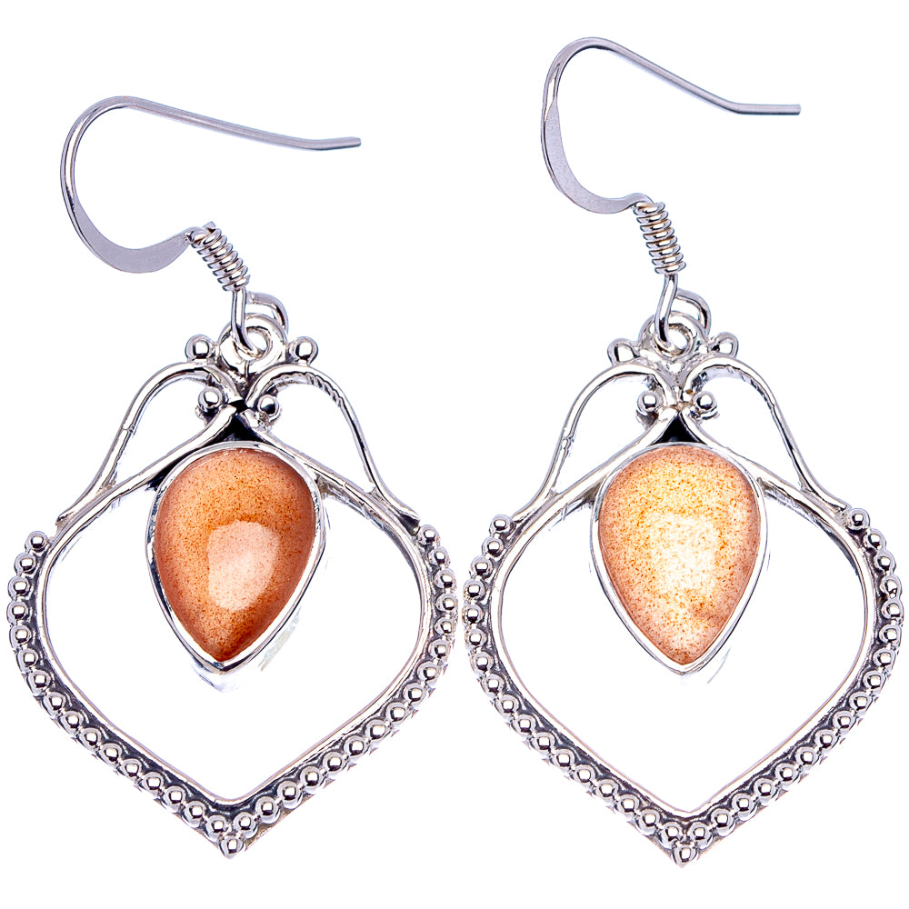Premium Peach Moonstone Earrings 1 3/4" (.925 Sterling Silver)