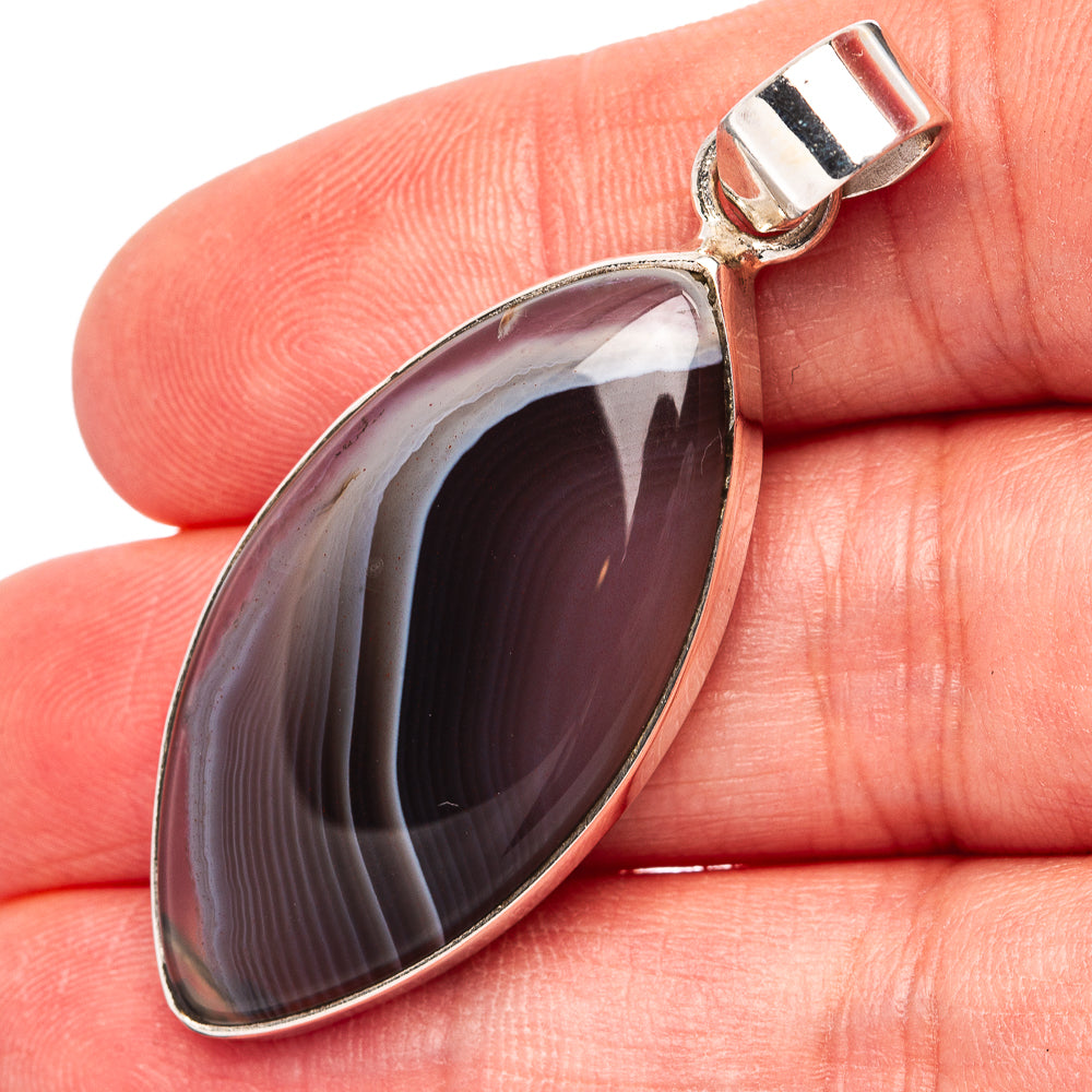 Premium Botswana Agate Pendant 1 7/8" (.925 Sterling Silver)