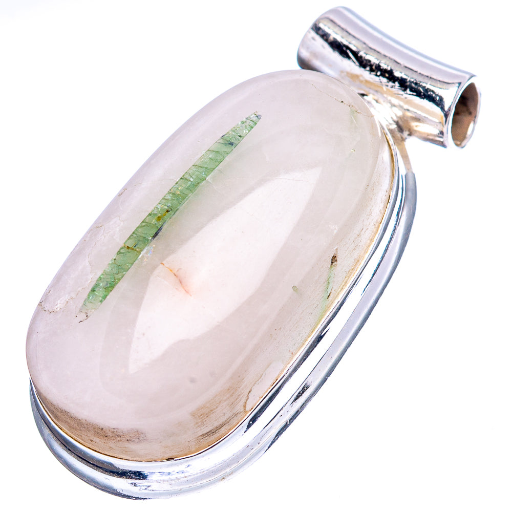 Green Tourmaline In Quartz Pendant 1 1/4" (.925 Sterling Silver)