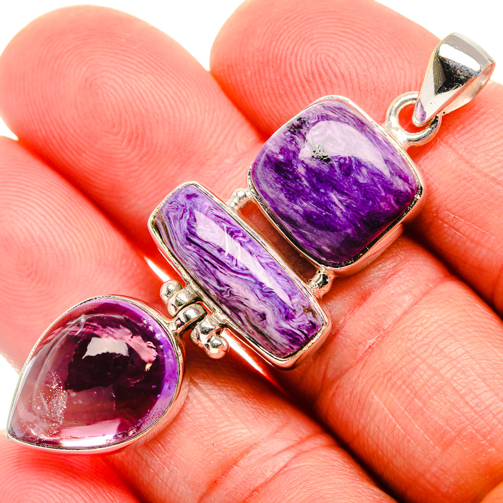 Charoite, Amethyst Pendant 2 1/4" (925 Sterling Silver) PD38243