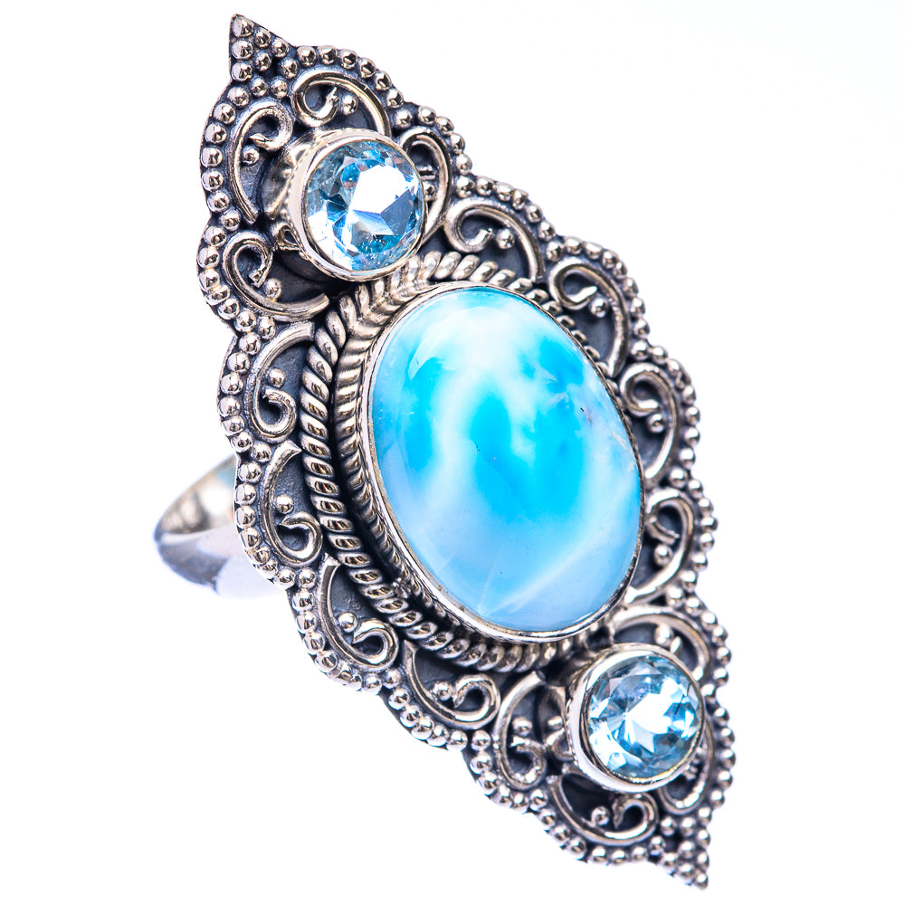 Large Larimar, Blue Topaz Ring Size 6.5 (925 Sterling Silver) R141439