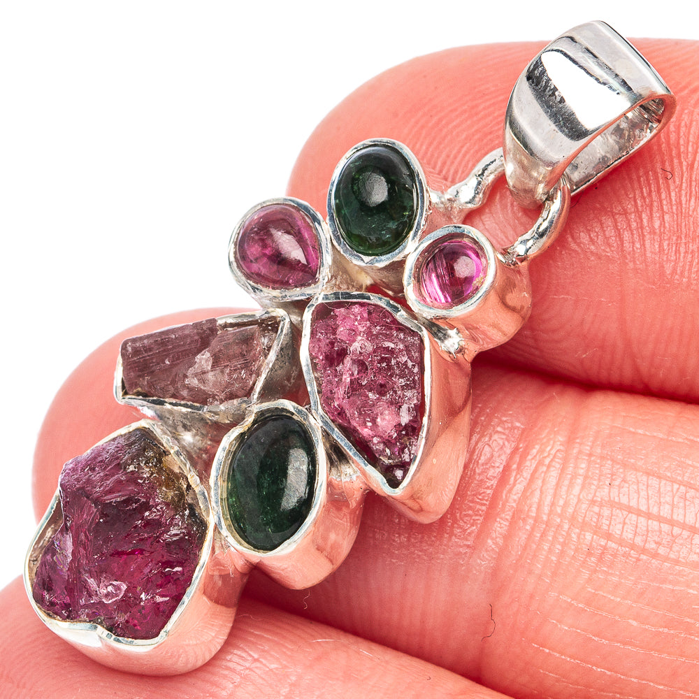 Rare Pink Green Tourmaline Pendant 1 3/8" (925 Sterling Silver) P44379