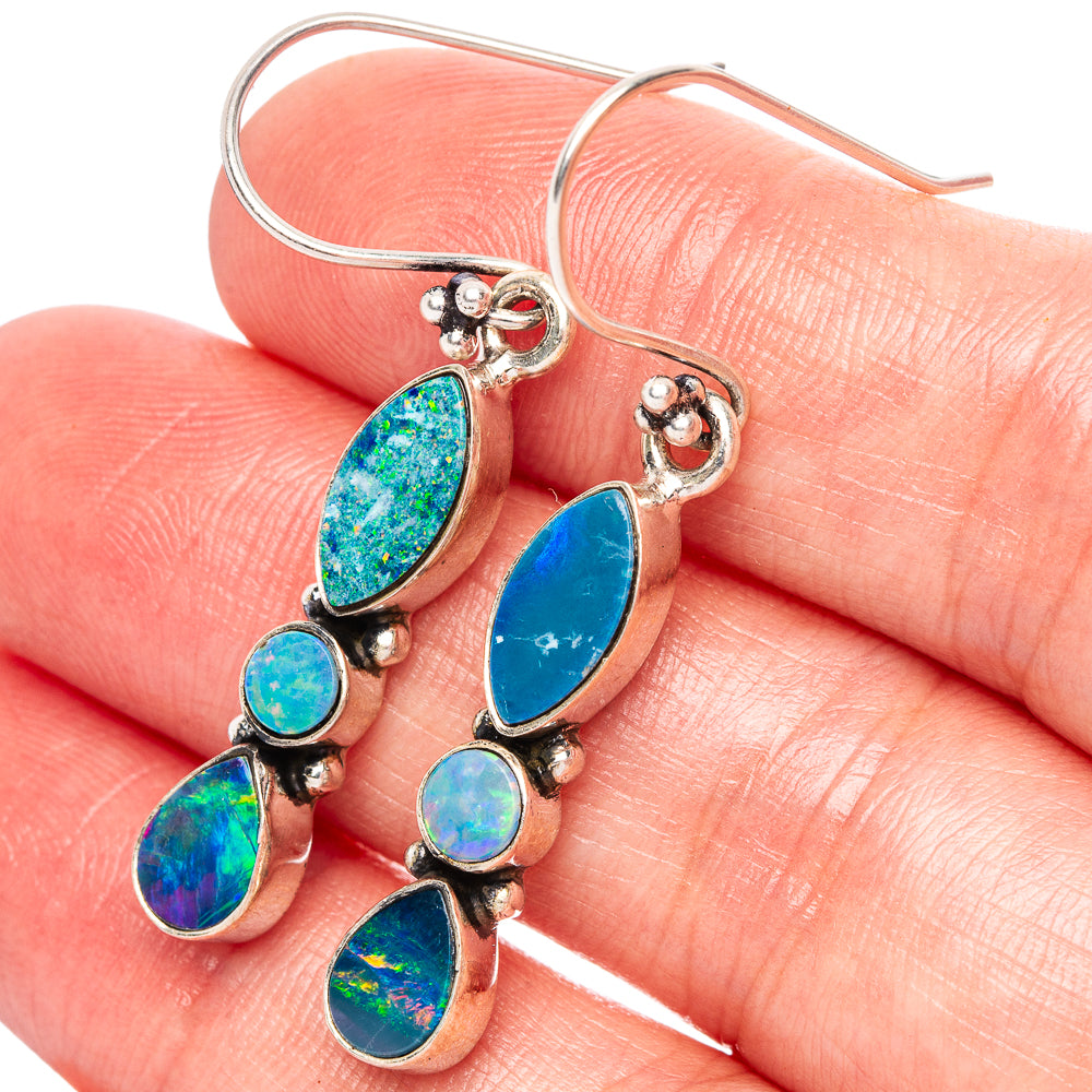 Rare Doublet Opal Earrings 1 5/8" (.925 Sterling Silver)