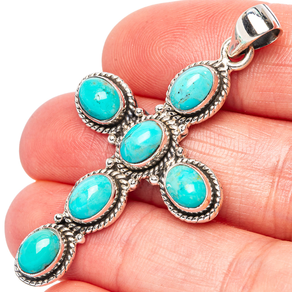 Arizona Turquoise Cross Pendant 2" (925 Sterling Silver) P43095