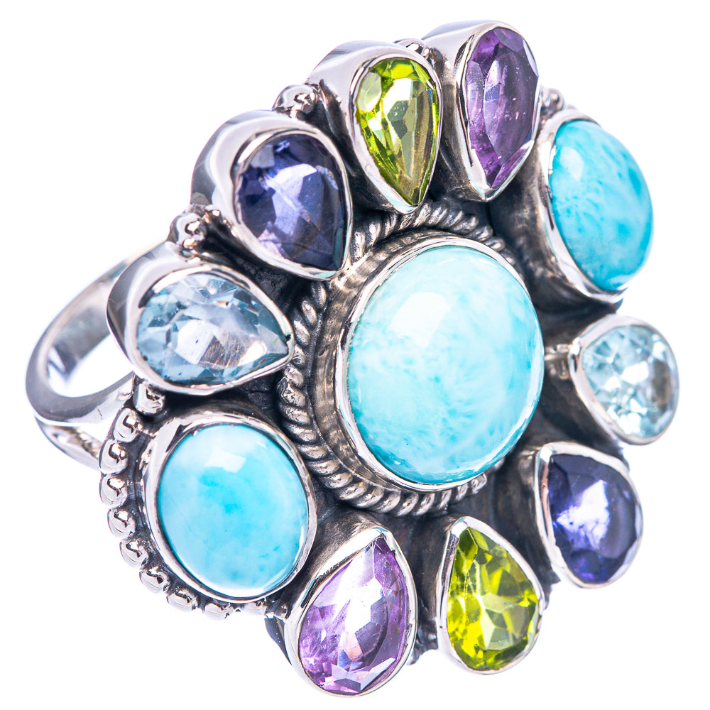 Signature Larimar, Tanzanite, Blue Topaz, Peridot, Amethyst Ring Size 9 (925 Sterling Silver) R1788