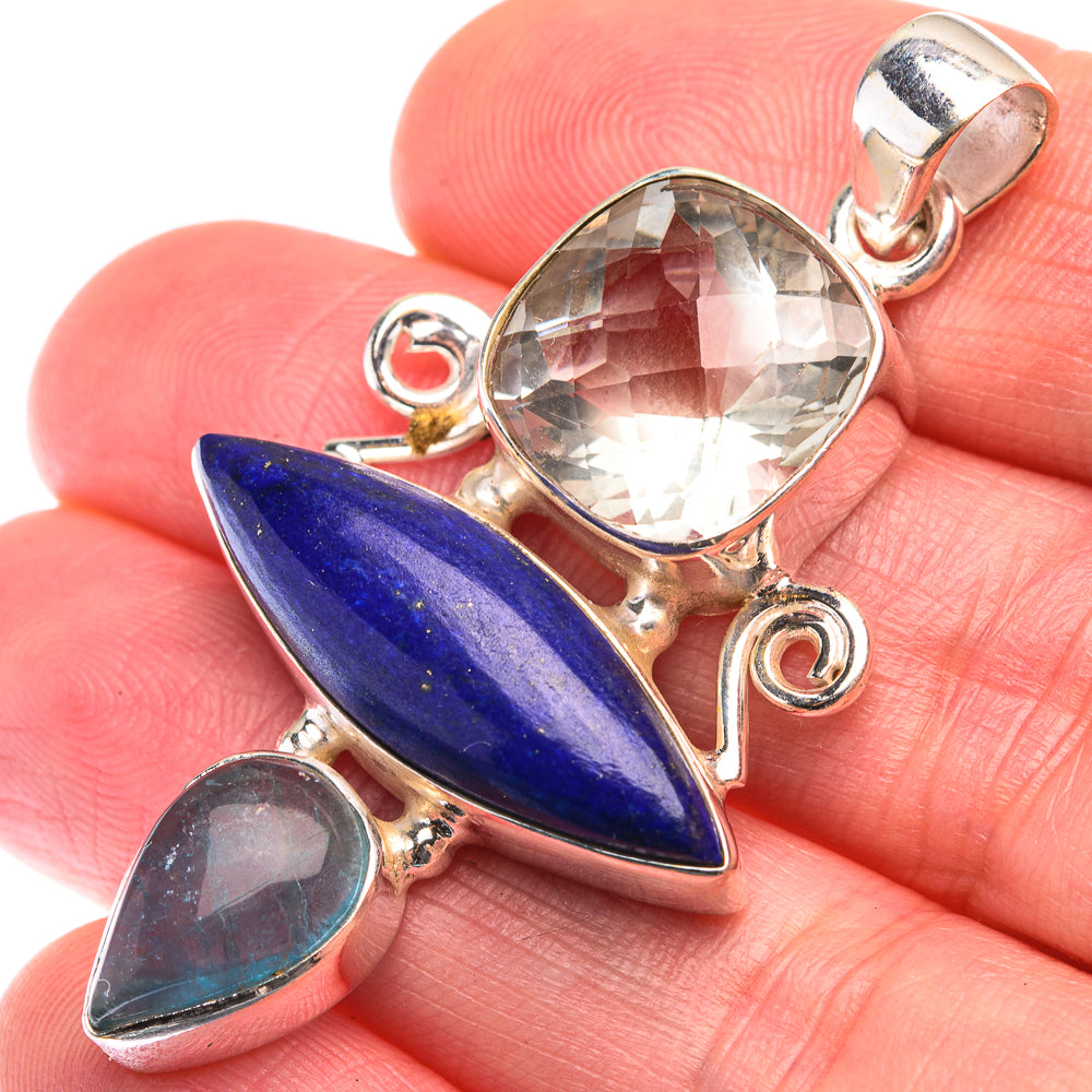 Lapis Lazuli, White Quartz, Blue Fluorite Pendant 2" (925 Sterling Silver) PD38492