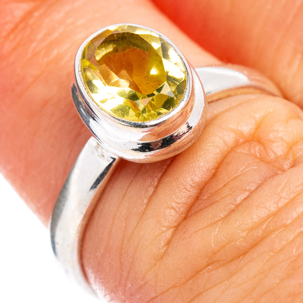Faceted Lemon Quartz Ring Size 6 (.925 Sterling Silver)