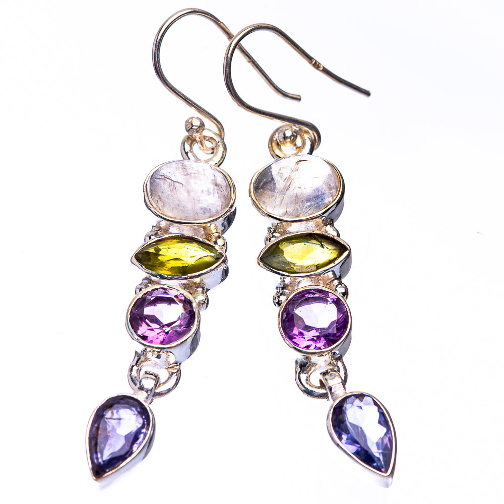 Rainbow Moonstone, Peridot, Amethyst, Tanzanite Earrings 1 7/8" (925 Sterling Silver) E432385