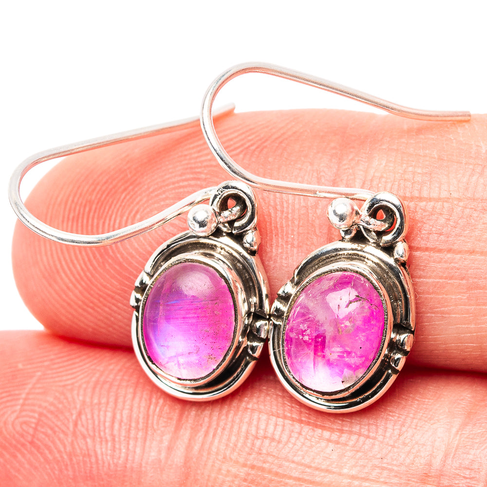 Pink Moonstone Earrings 1 1/8" (.925 Sterling Silver)