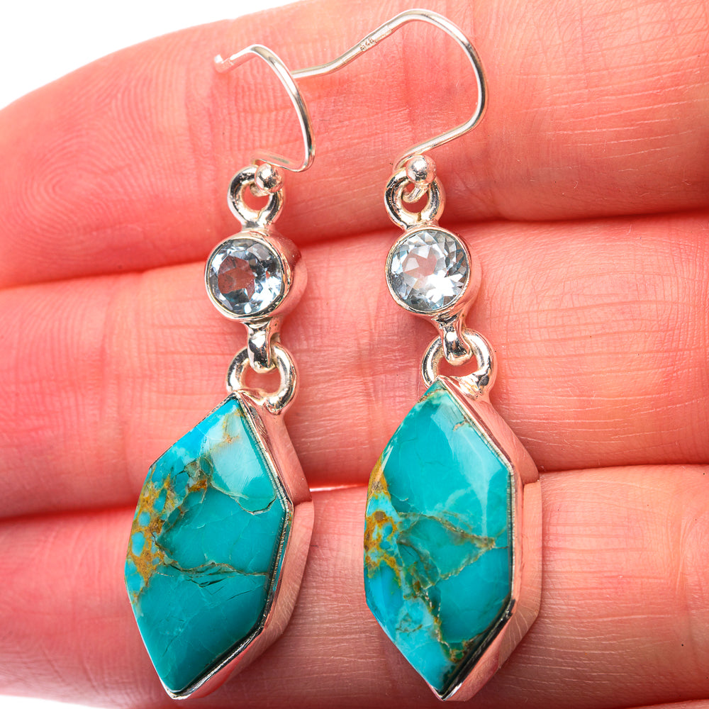 Chrysocolla, Blue Topaz Earrings 1 3/4" (925 Sterling Silver) EARR432153
