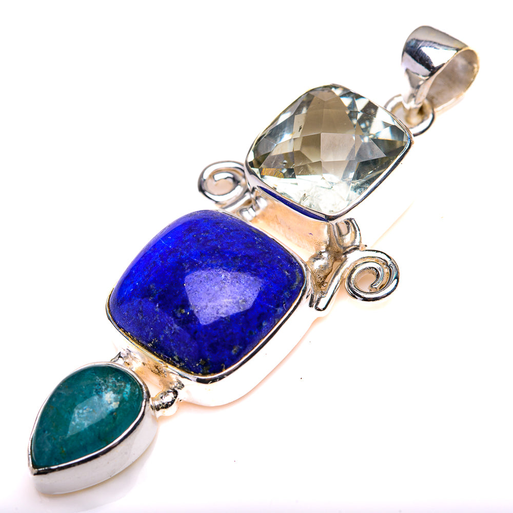 Lapis Lazuli, White Quartz, Blue Fluorite Pendant 2 1/4" (925 Sterling Silver) PD38506