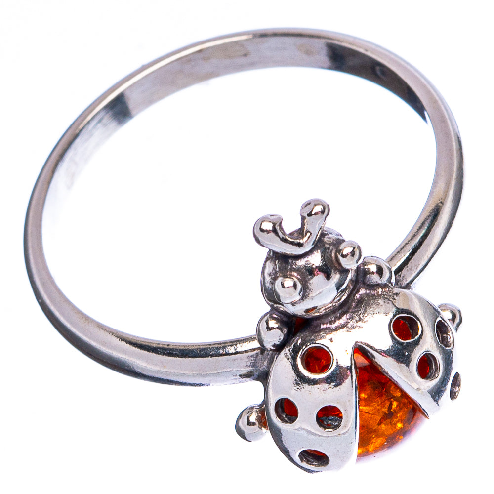 Baltic Amber Ladybug Ring Size 8 (.925 Sterling Silver)
